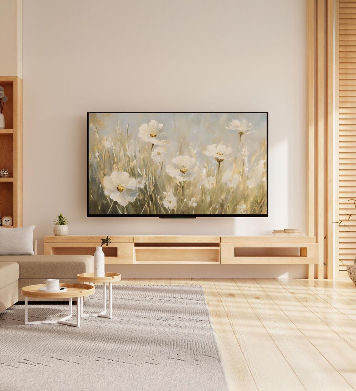 White Cosmos Flowers Golden Meadow Soft Vintage Floral Painting Poster - Image 7