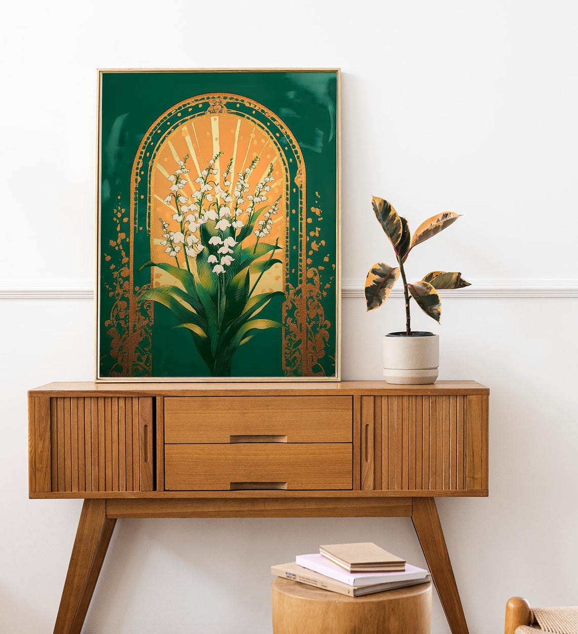 Lily Of The Valley Emerald Green Gold Sunburst Botanical Art Poster - Image 7