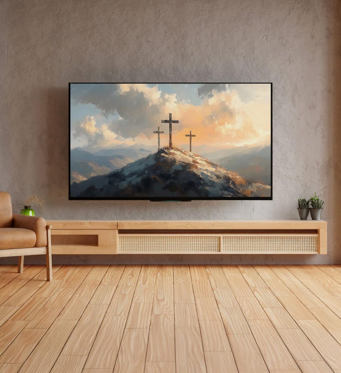 Three Crosses Mountain Sunrise Easter Resurrection Christian Art Print - Image 4