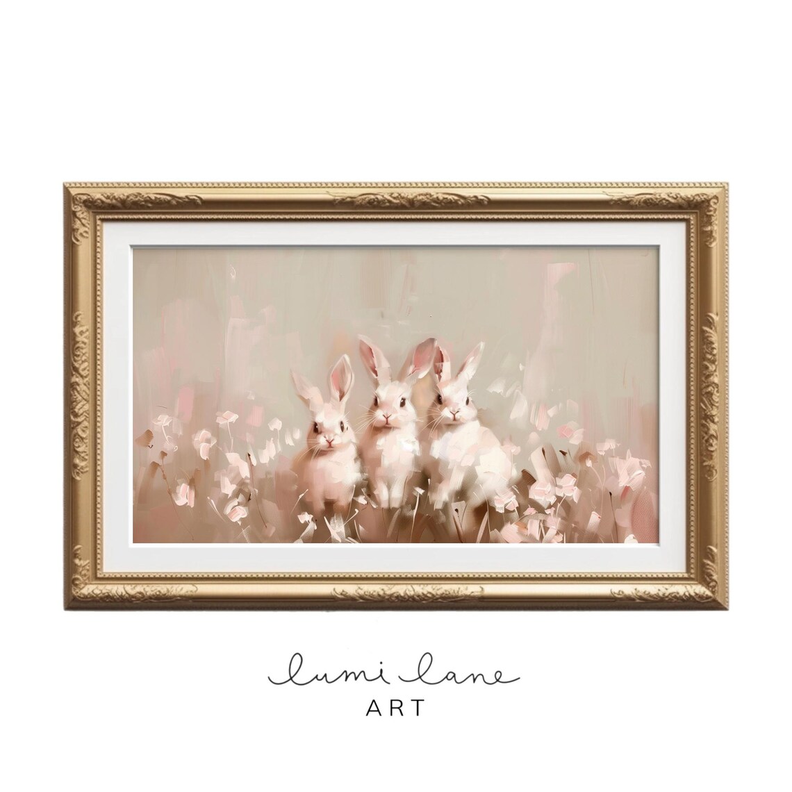 Bunny Trio Oil Painting Texture Easter Spring Art Print