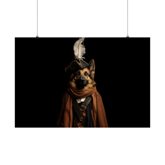Pirate German Shepherd Maximalist Eclectic Victorian Poster Print Bold Altered Party Animal Portrait Fantasy Colorful Renaissance Rustic