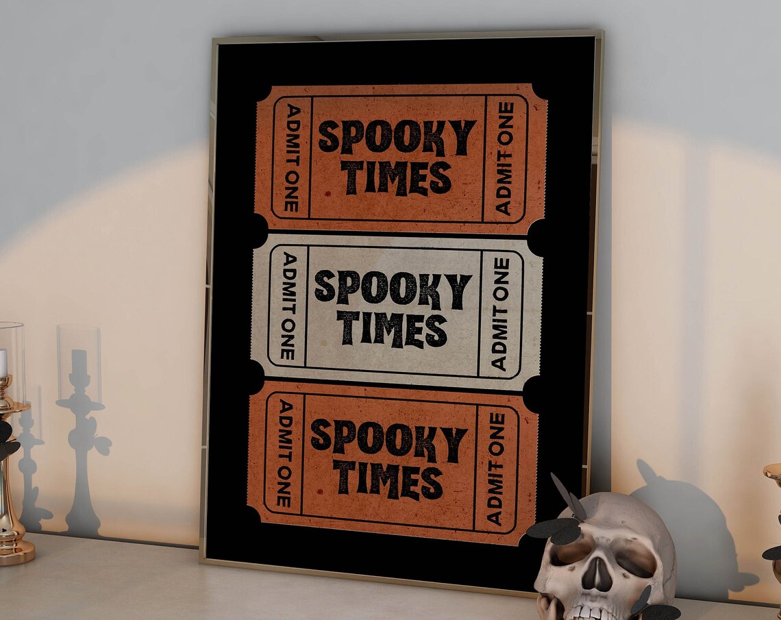Spooky Times Admit One Tickets Trio Vintage Halloween Party Poster