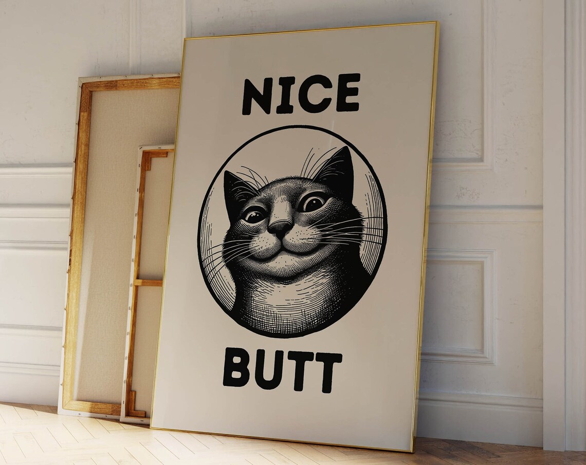Nice Butt Funny Cat Vintage Engraving Bathroom Humor Wall Poster - Image 2