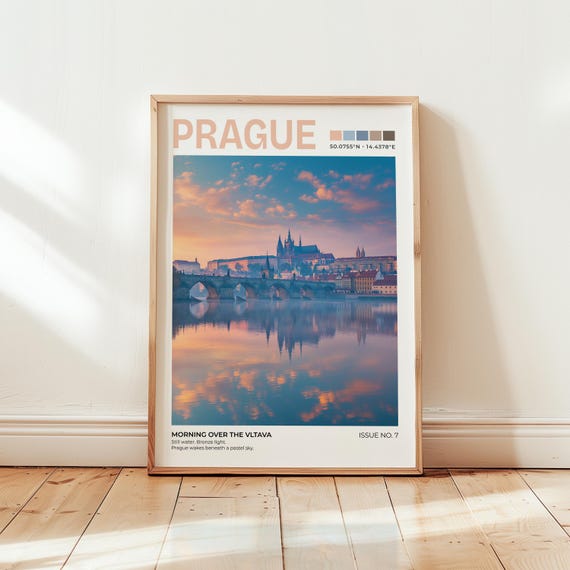 Prague Cityscape Print Czech Republic Travel Poster Europe Wall Art