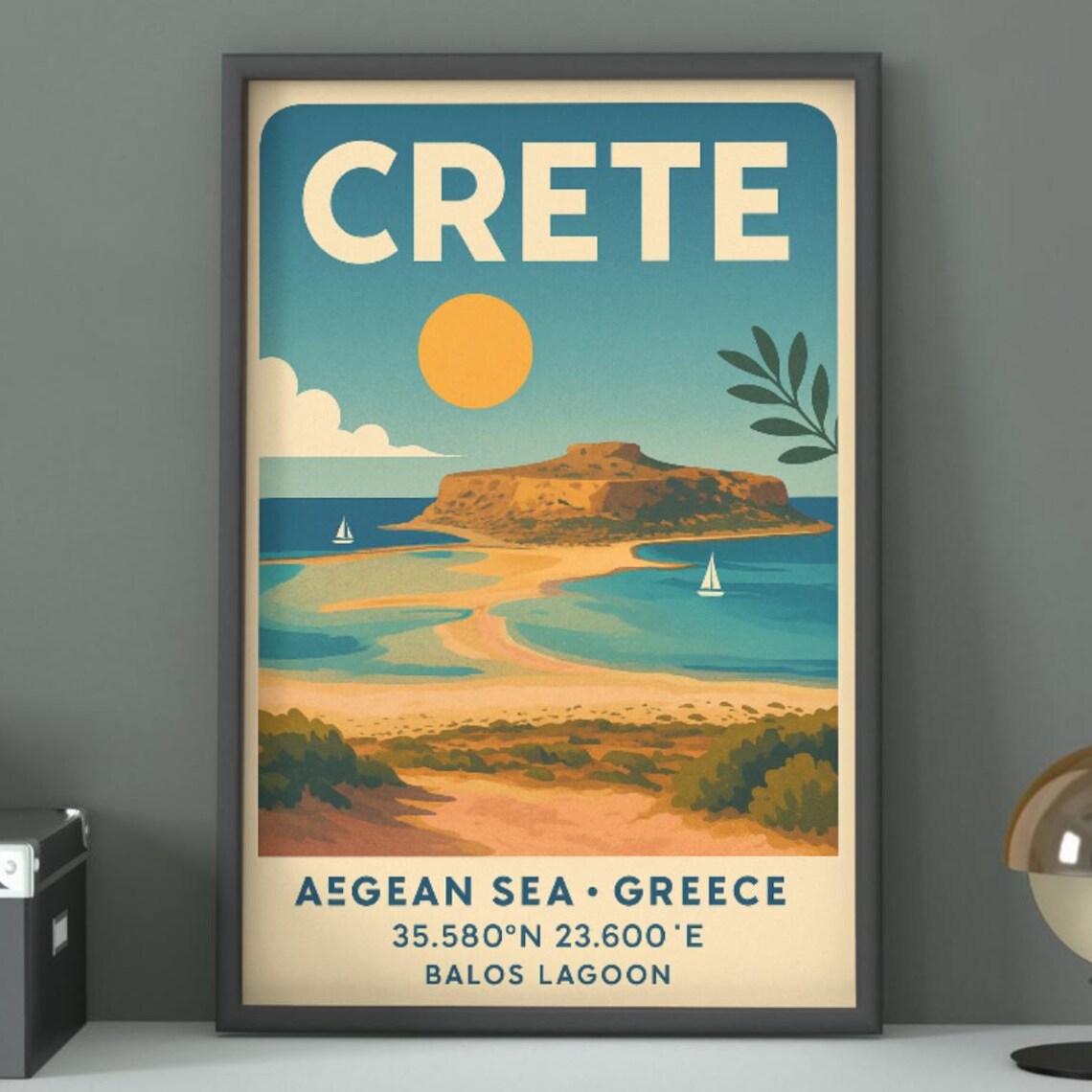 Crete Greece Vintage Travel Poster, Destination Print