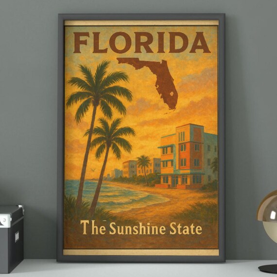 Florida The Sunshine State Palm Beach Retro Vintage Travel Poster