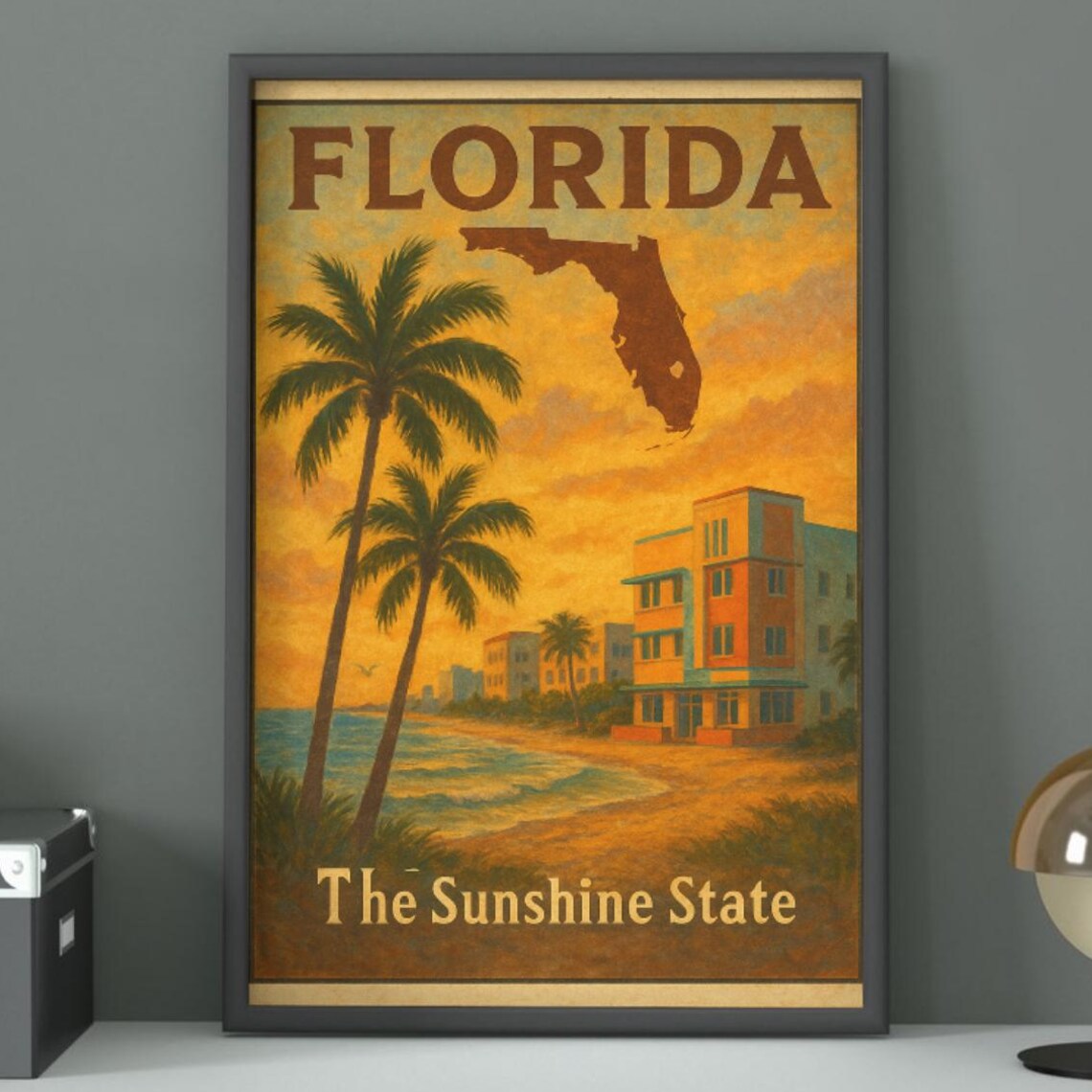 Florida The Sunshine State Palm Beach Retro Vintage Travel Poster