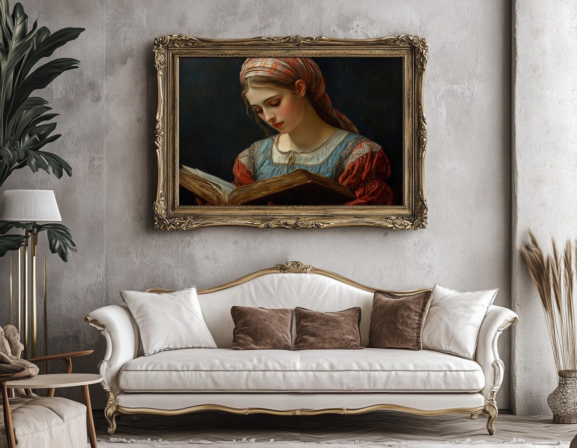 Woman In Headscarf Reading Ancient Book By Soft Candlelit Glow Poster - Image 2