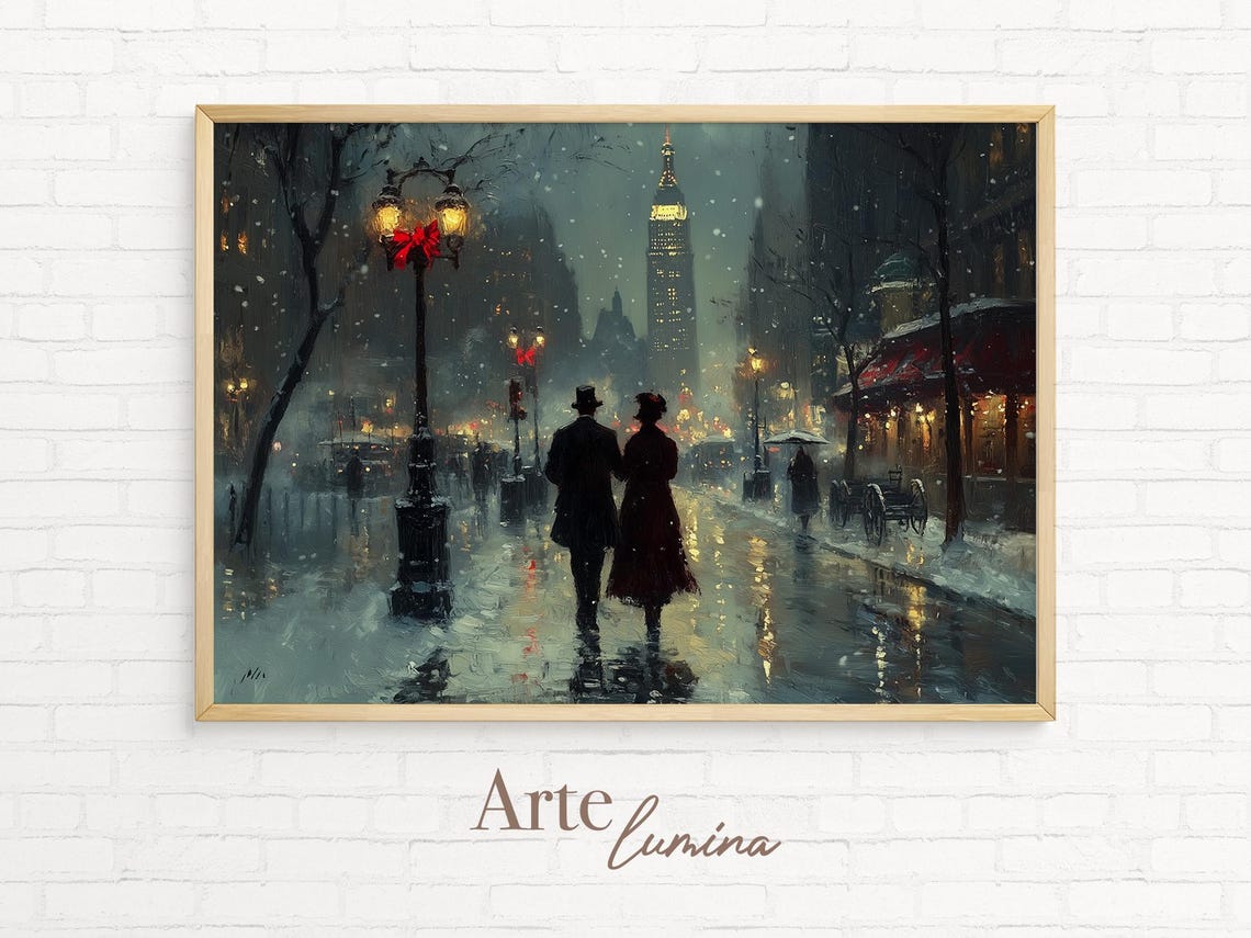 Romantic Snowy New York Street at Night Holiday Cityscape Poster - Image 7