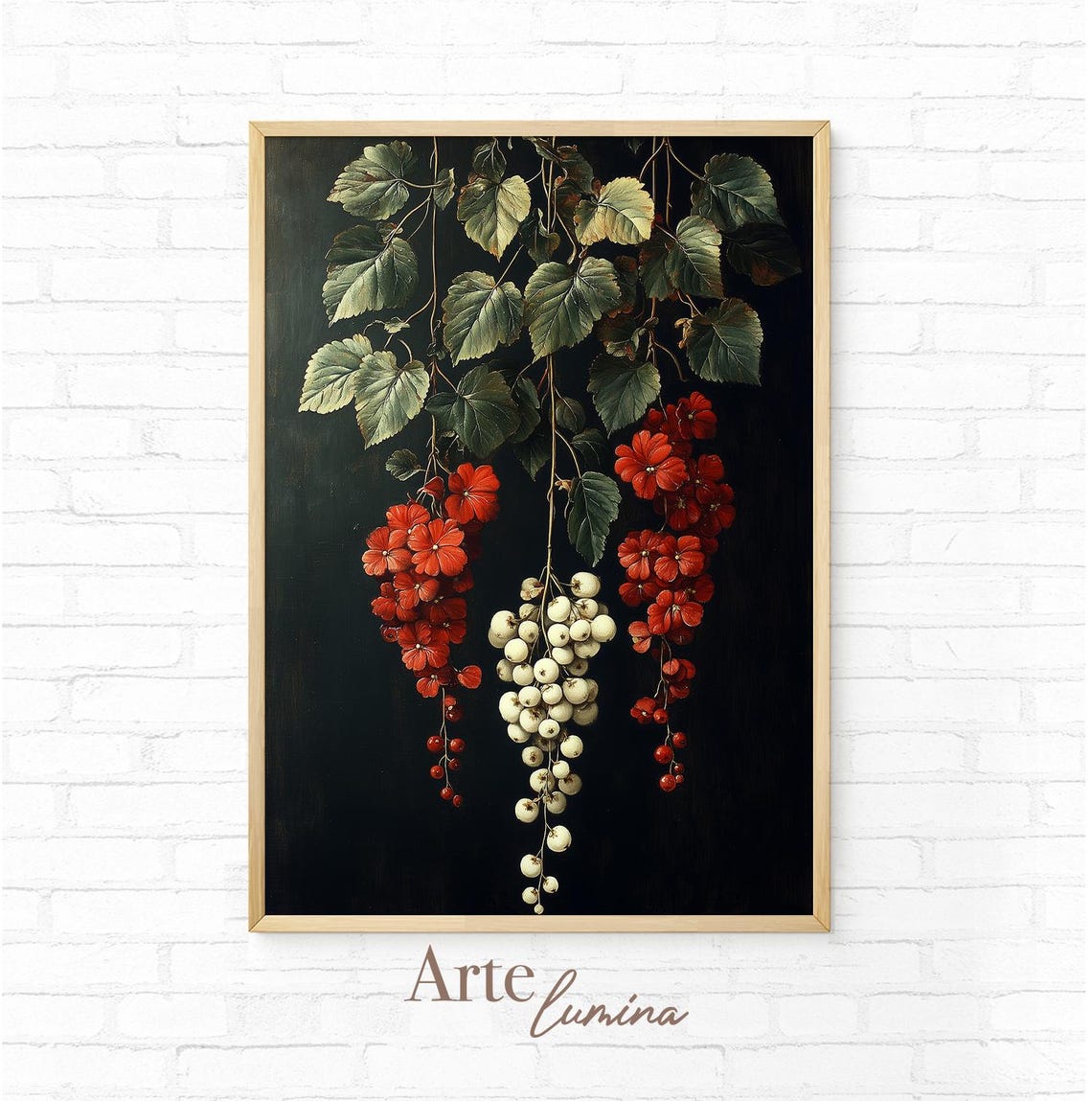 Vintage Hanging Red and White Grape Clusters Still Life Art Poster - Image 7