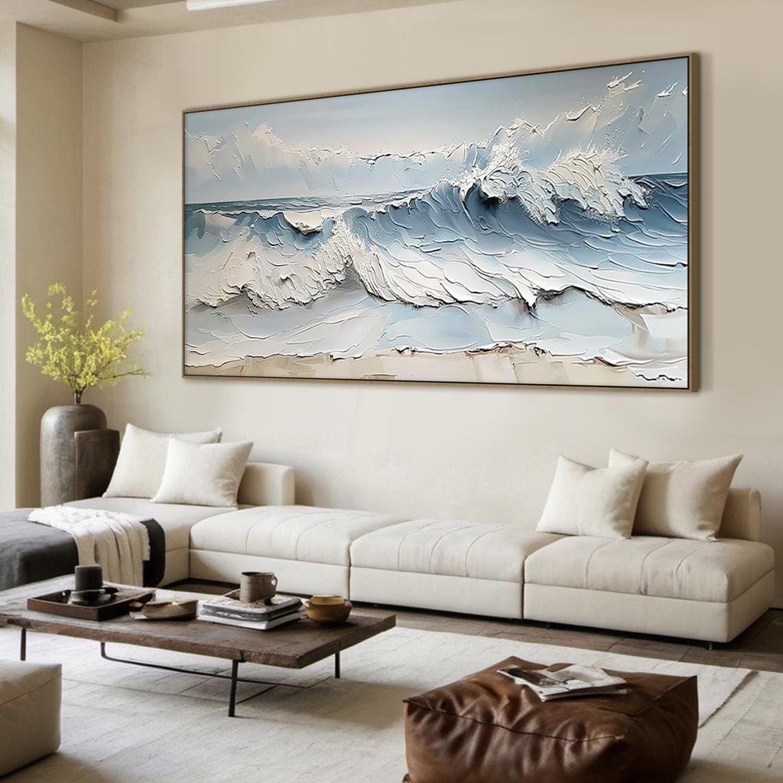 Ocean Wave Crash Beach Textured Painting Blue Sea Art Print Poster - Image 5