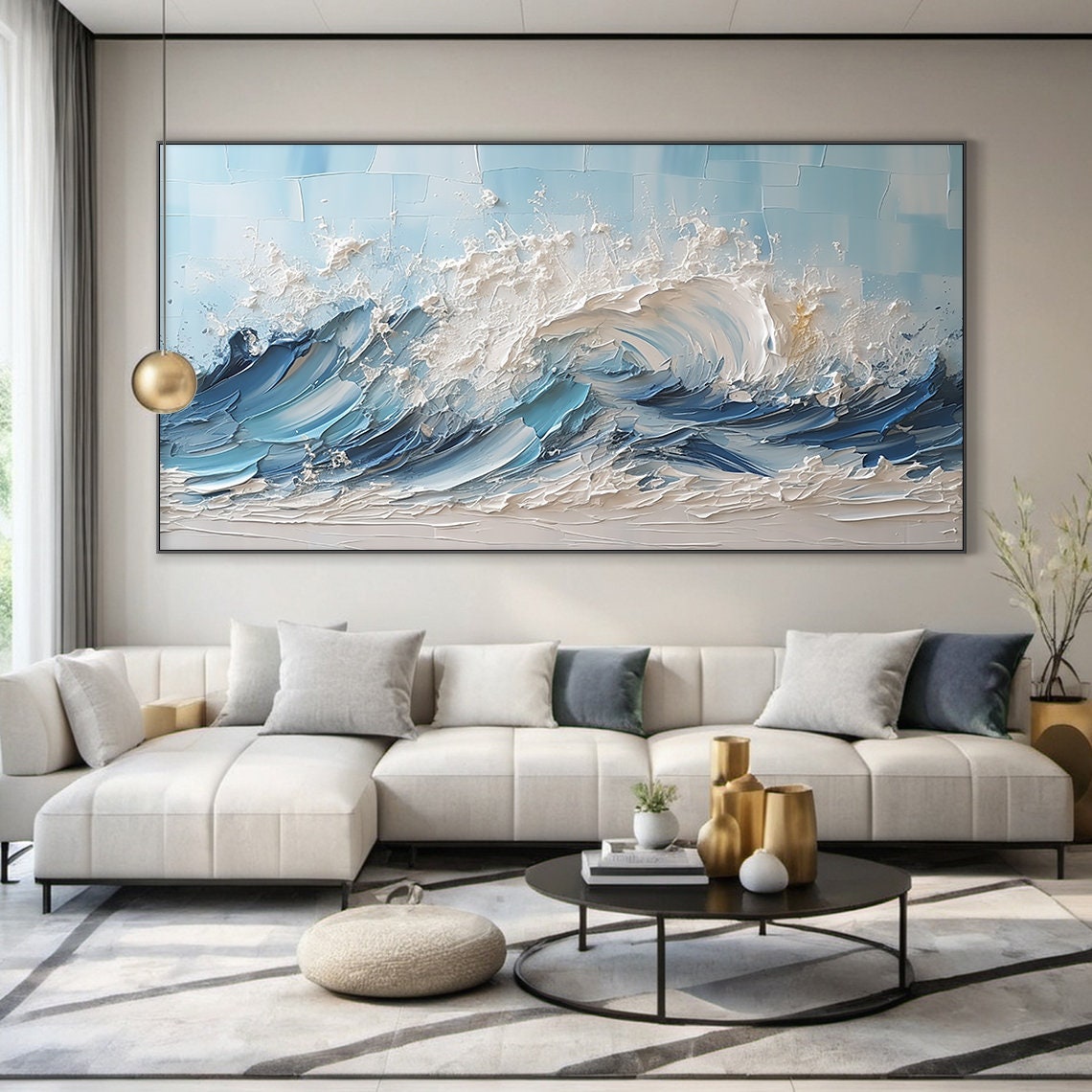 Crashing Blue Ocean Waves White Foam Impasto Abstract Art Poster - Image 6