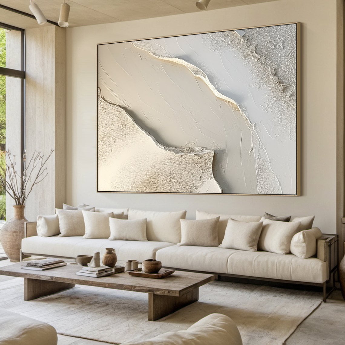 White Abstract Painting, Beige Minimalist Art Print