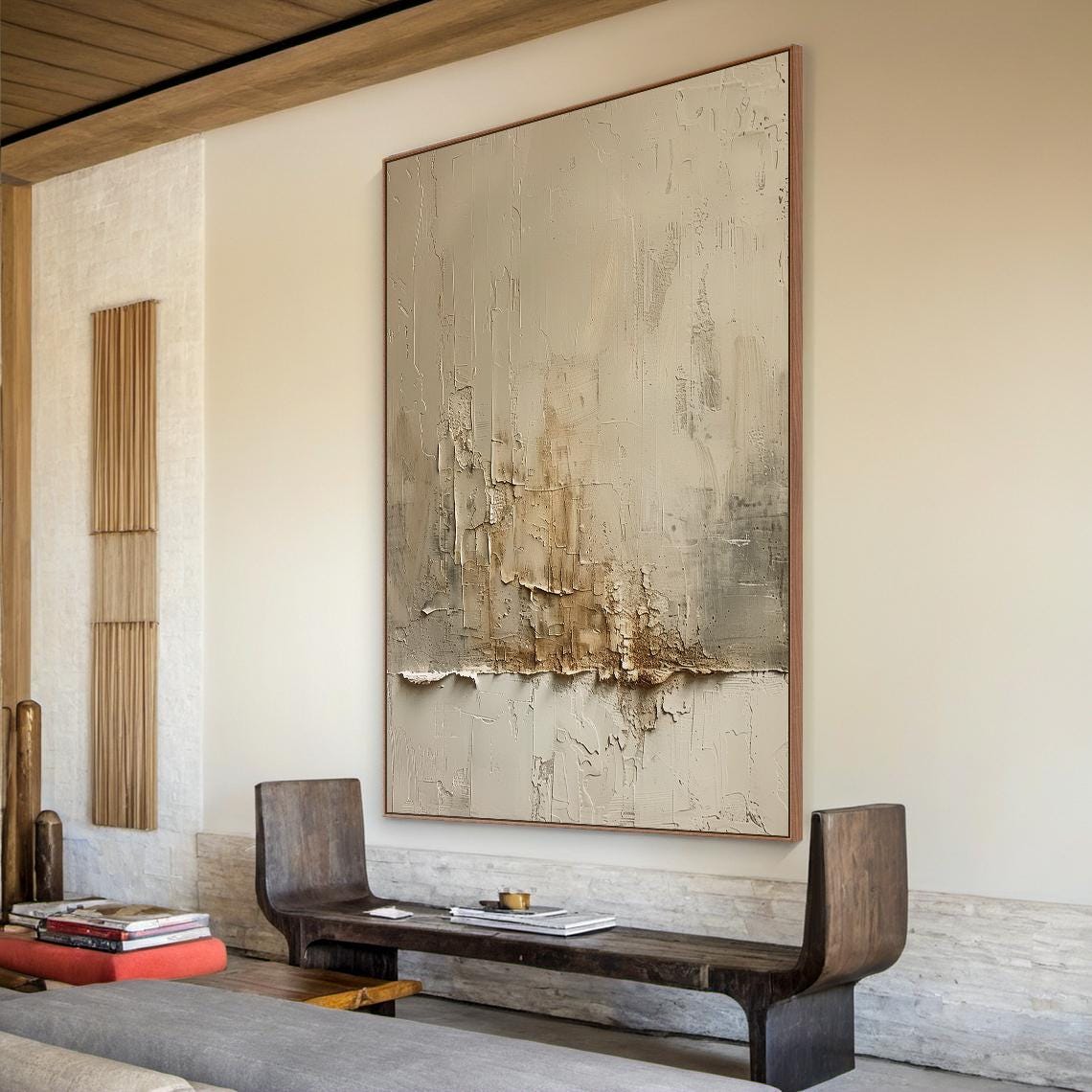 Brown Abstract Oil Painting Decorative Painting Beige Textured Wabi Sabi Wall Painting Beige Abstract Art Modern Home Decor - Image 6