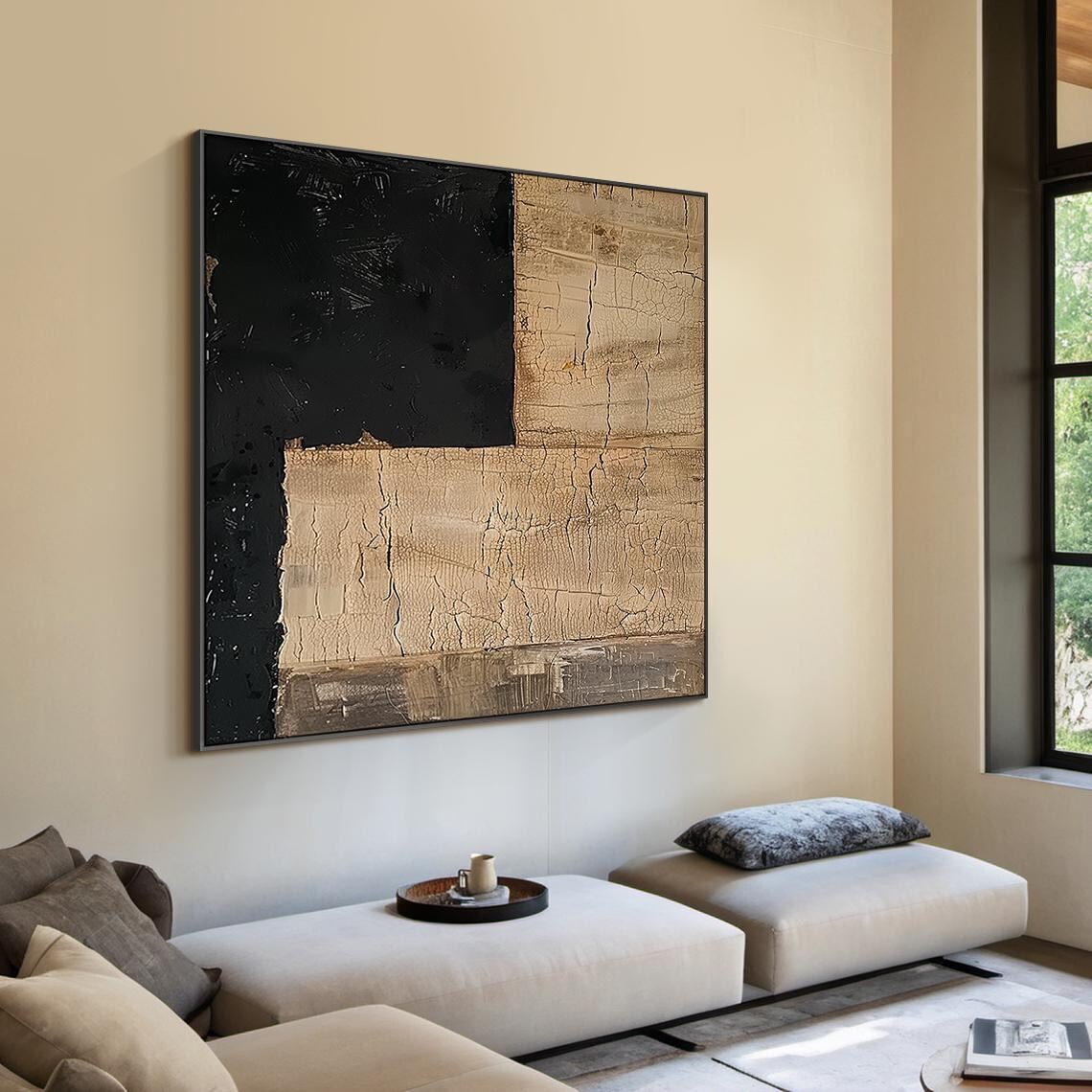 Original Brown Abstract Oil Painting On Large Brown Minimalist Wabi Sabi Wall Art Black Textured Art Modern Home Decor - Image 2