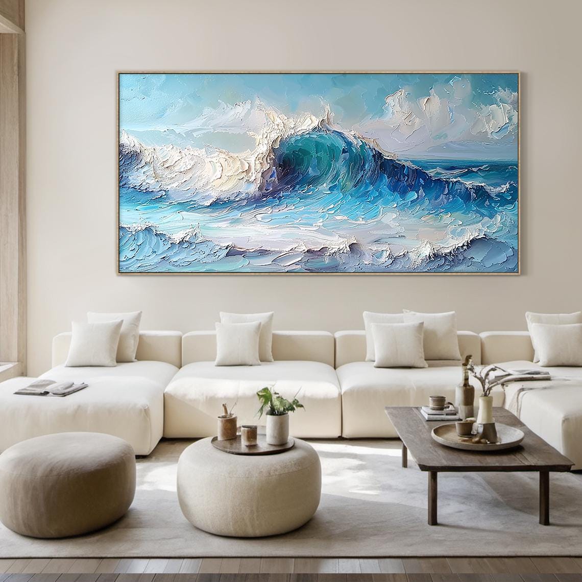 Aqua Blue Ocean Curl Wave Impasto Textured Dramatic Seascape Poster - Image 6
