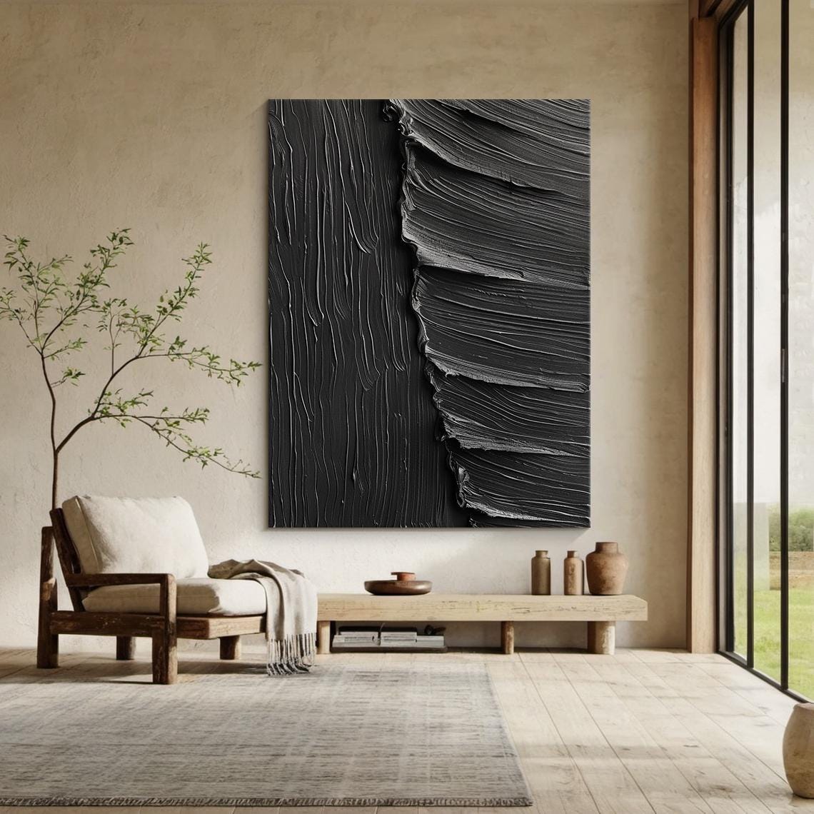 Black 3D Textured Abstract Painting Wave Flow Modern Wall Art Poster - Image 2