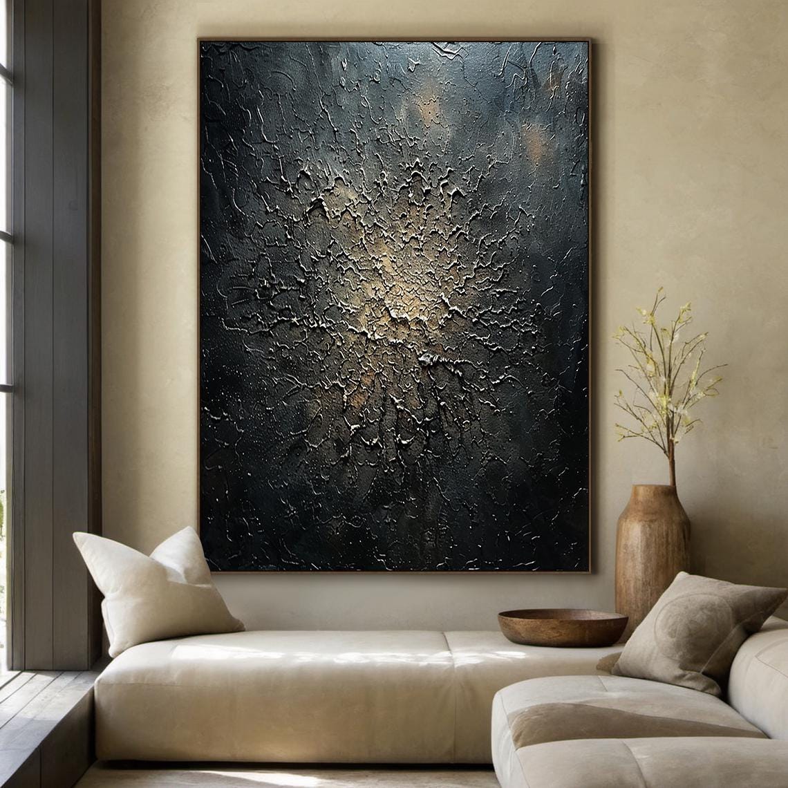 Black Gold Shimmer Abstract Texture Oil Painting Square Dark Poster - Image 4