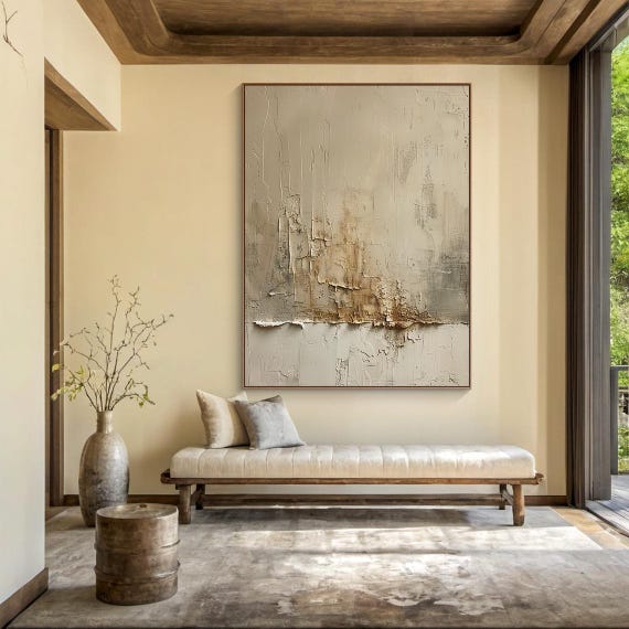 Brown Abstract Oil Painting Decorative Painting Beige Textured Wabi Sabi Wall Painting Beige Abstract Art Modern Home Decor