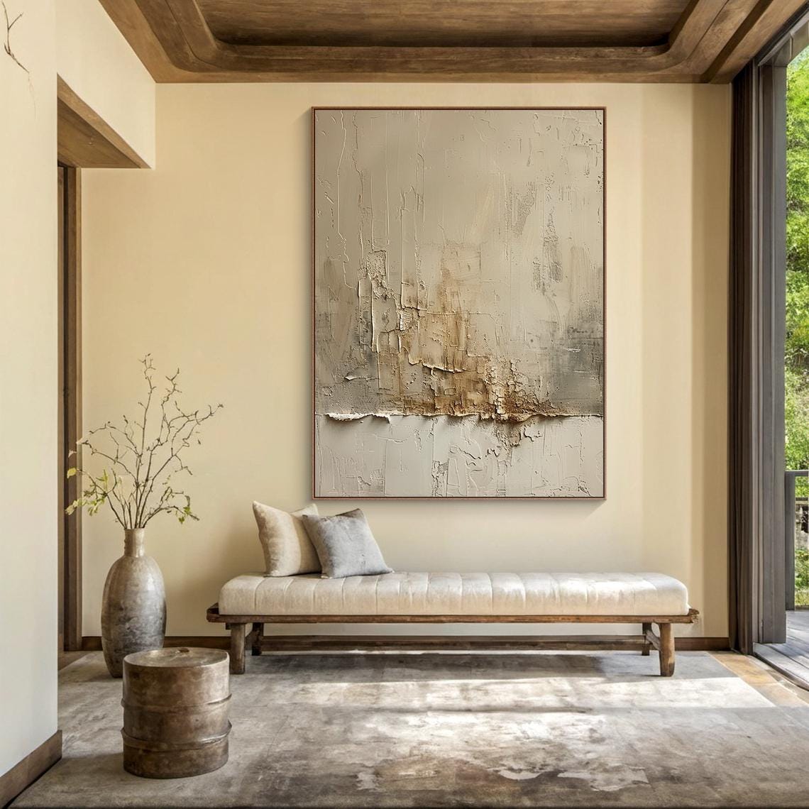 Brown Abstract Oil Painting Decorative Painting Beige Textured Wabi Sabi Wall Painting Beige Abstract Art Modern Home Decor