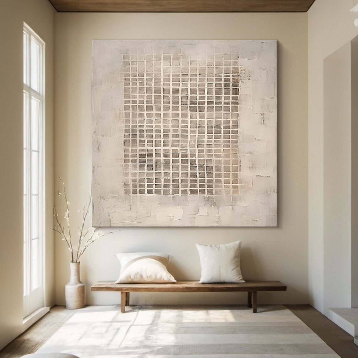 Plaid Abstract Texture Art Print, Wabi-Sabi Neutral - Image 3