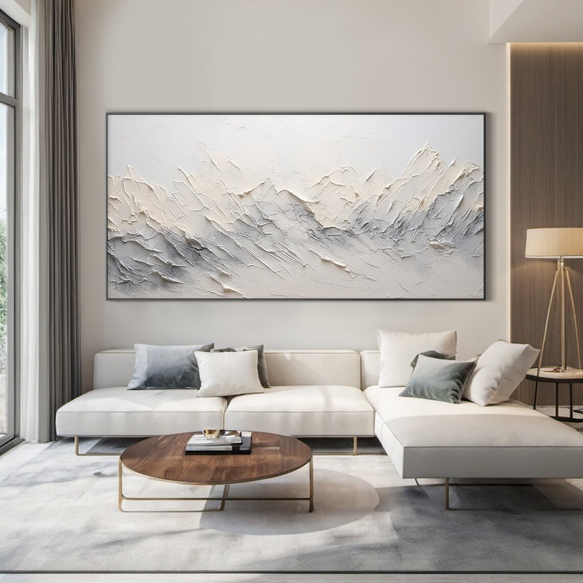 White Grey Mountain Peaks Impasto Painting Abstract Alpine Wall Art - Image 5