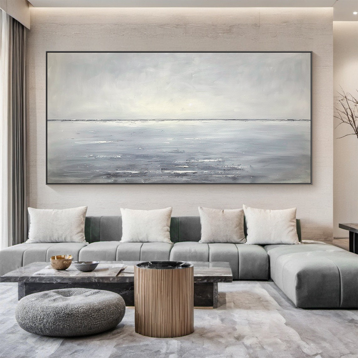 Grey Foggy Ocean Horizon Wide Seascape Minimalist Modern Poster - Image 4
