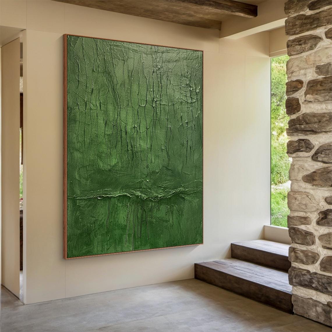 Green Textured Abstract Painting Drip Art Modern Wall Decor Poster - Image 3