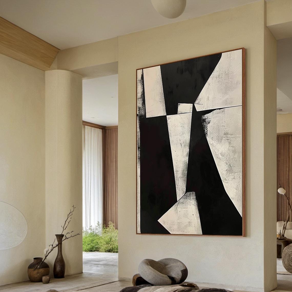 Black White Geometric Abstract Painting Bold Angular Modern Wall Art - Image 3
