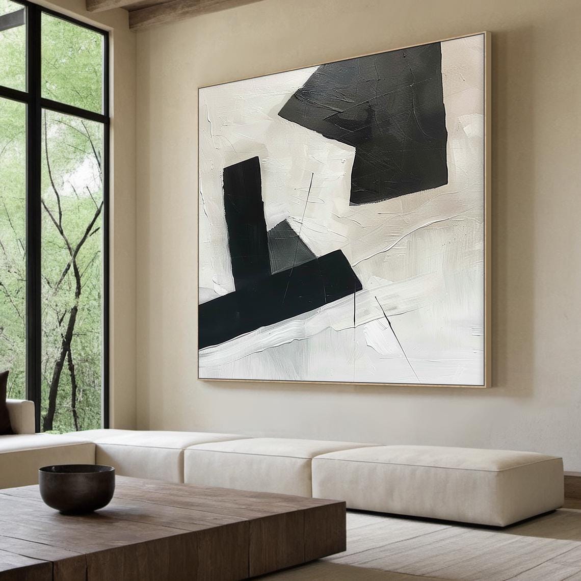 Black White Bold Geometric Shapes Abstract Minimalist Modern Wall Art - Image 2