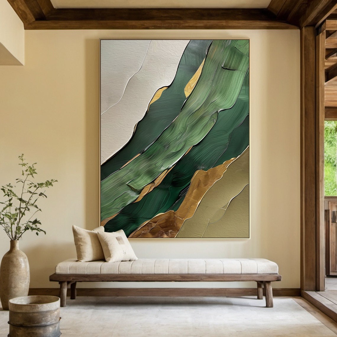 Green Brown Gold Diagonal Bands Textured Luxe Modern Art Poster - Image 4