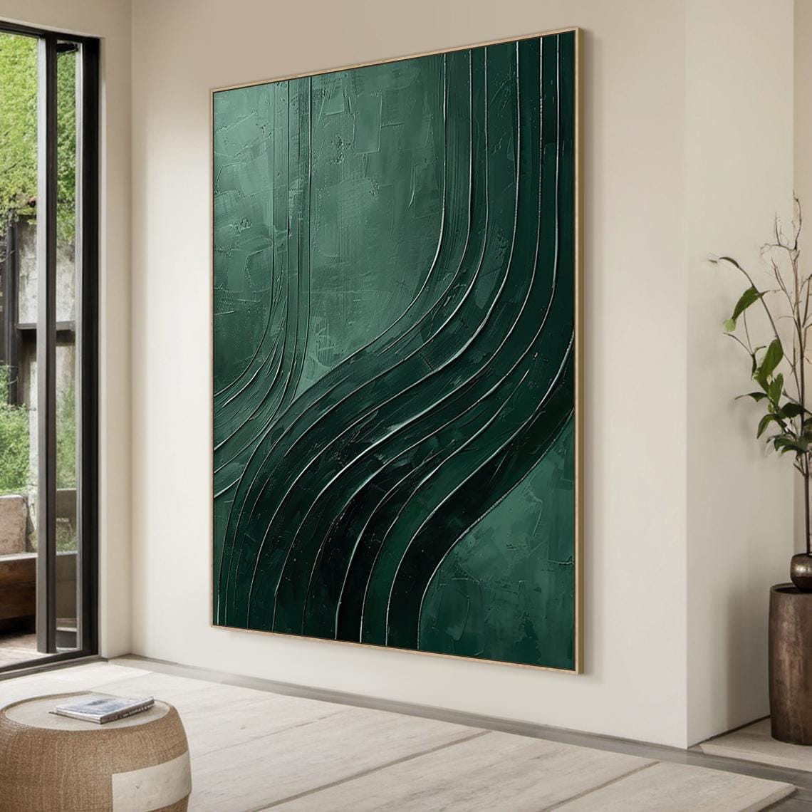 Emerald Green Flowing Curved Lines Minimal Abstract Living Room Poster - Image 5