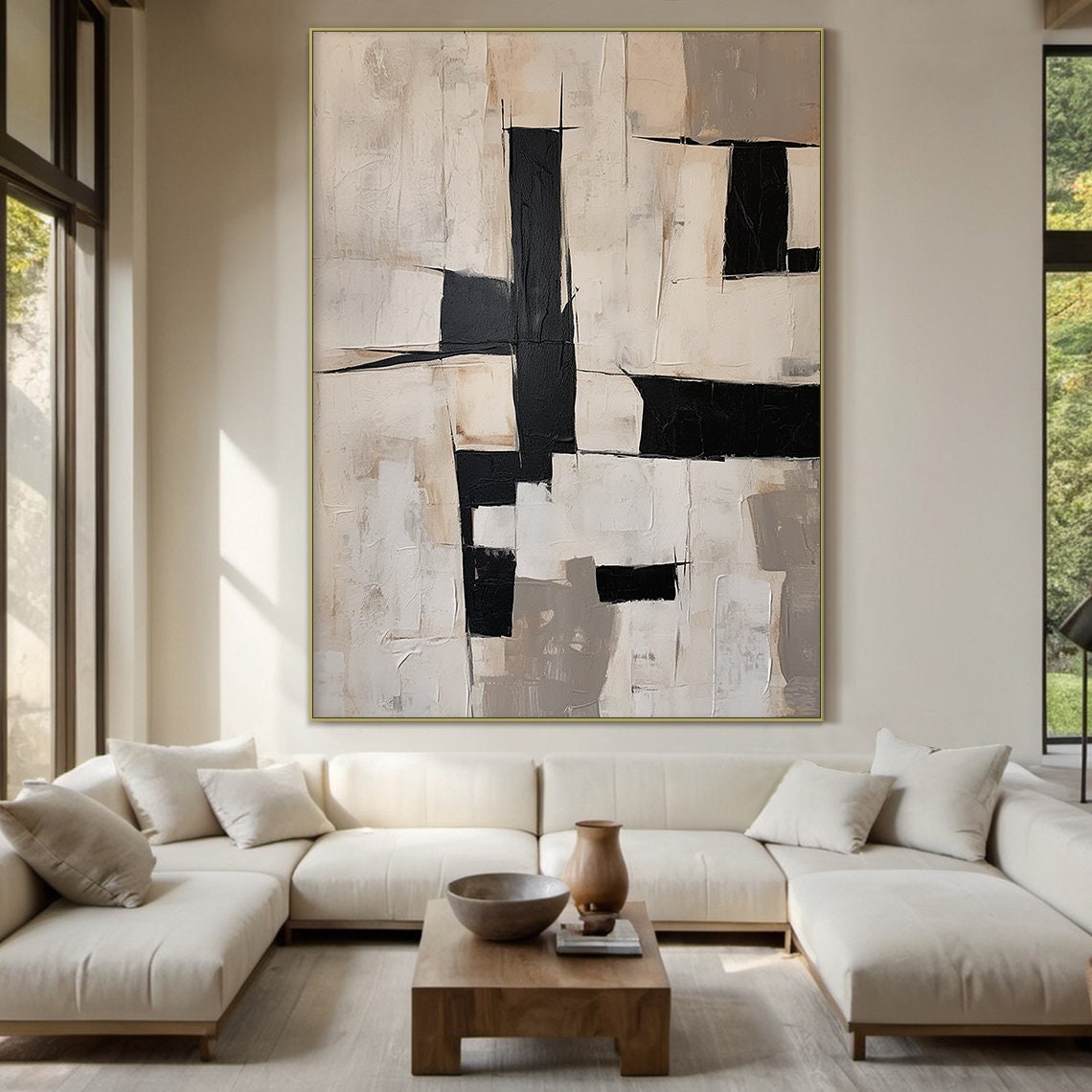 Black Cream Geometric Abstract Bold Blocks Modern Minimal Poster