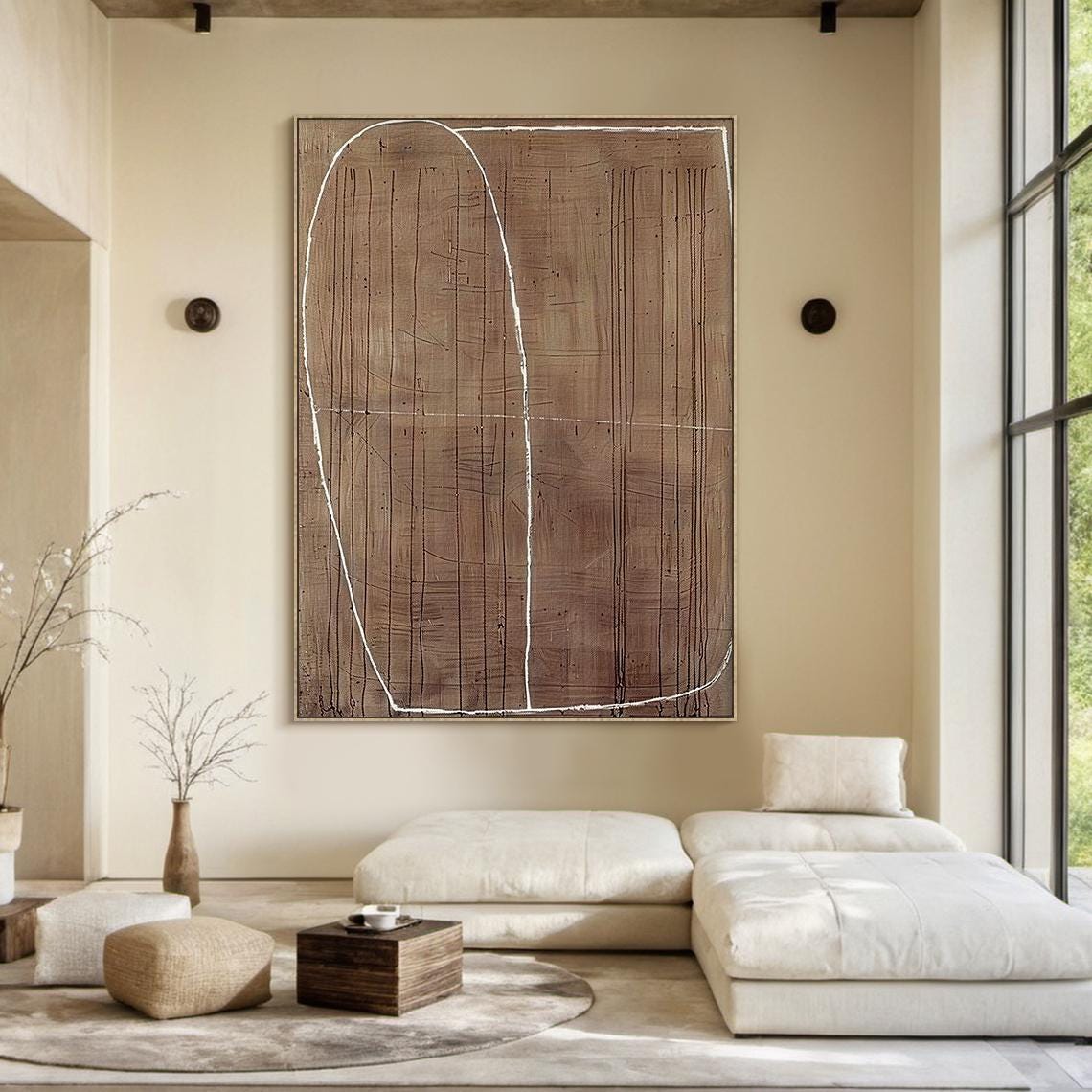Brown Copper Wabi Sabi Abstract Line Arch Oil Painting Texture Poster - Image 6