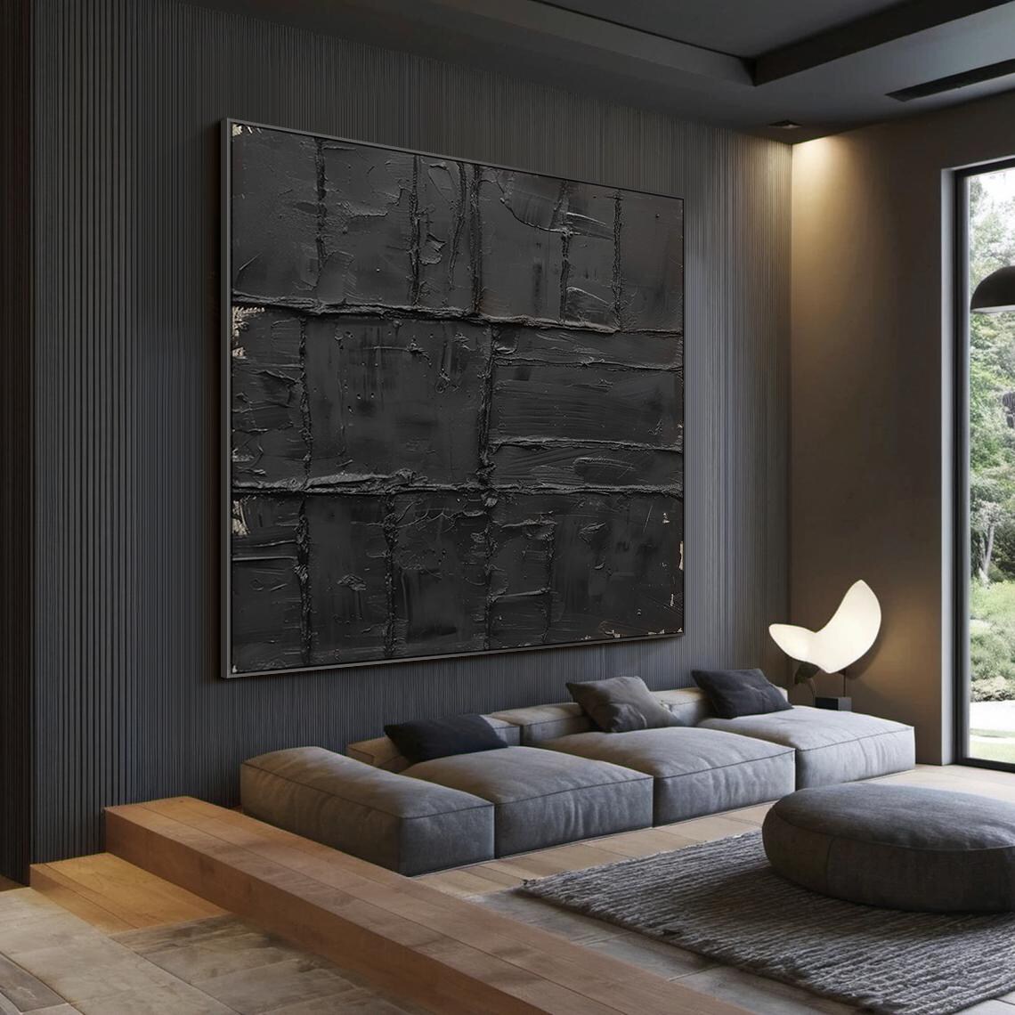 Original Black Wabi Sabi Wall Painting Black Abstract Art Black Minimalist Painting Black Textured Painting Modern Home Decor - Image 3