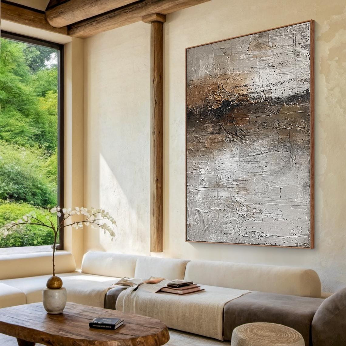 Brown Grey Abstract Painting Horizontal Texture Modern Wall Art Poster - Image 3