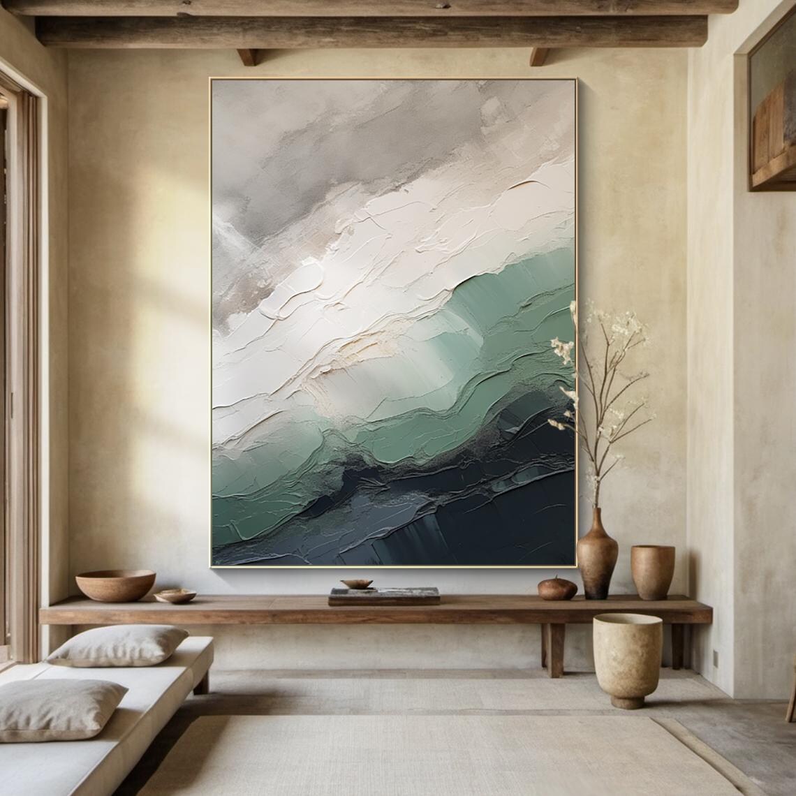 Green and Beige Minimalist Landscape Art Print - Image 6