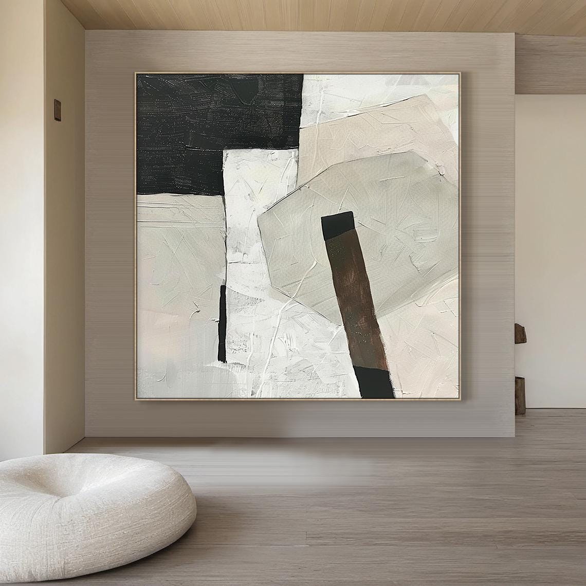 White Beige Black Abstract Blocks Wabi Sabi Minimal Modern Wall Art - Image 4