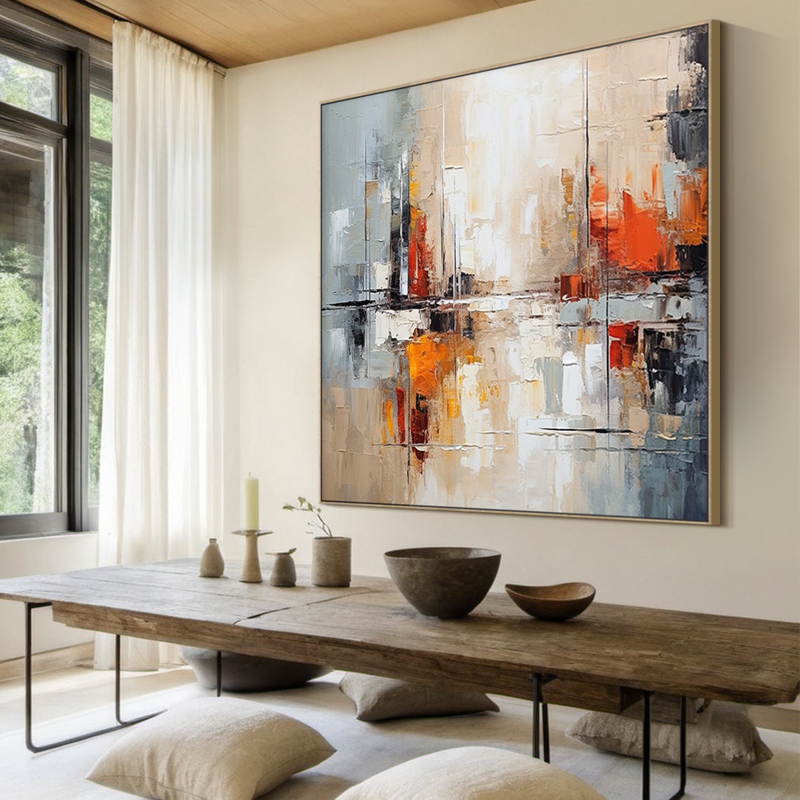 Orange Abstract Wabi-Sabi Style, Grey Details Art Print - Image 3