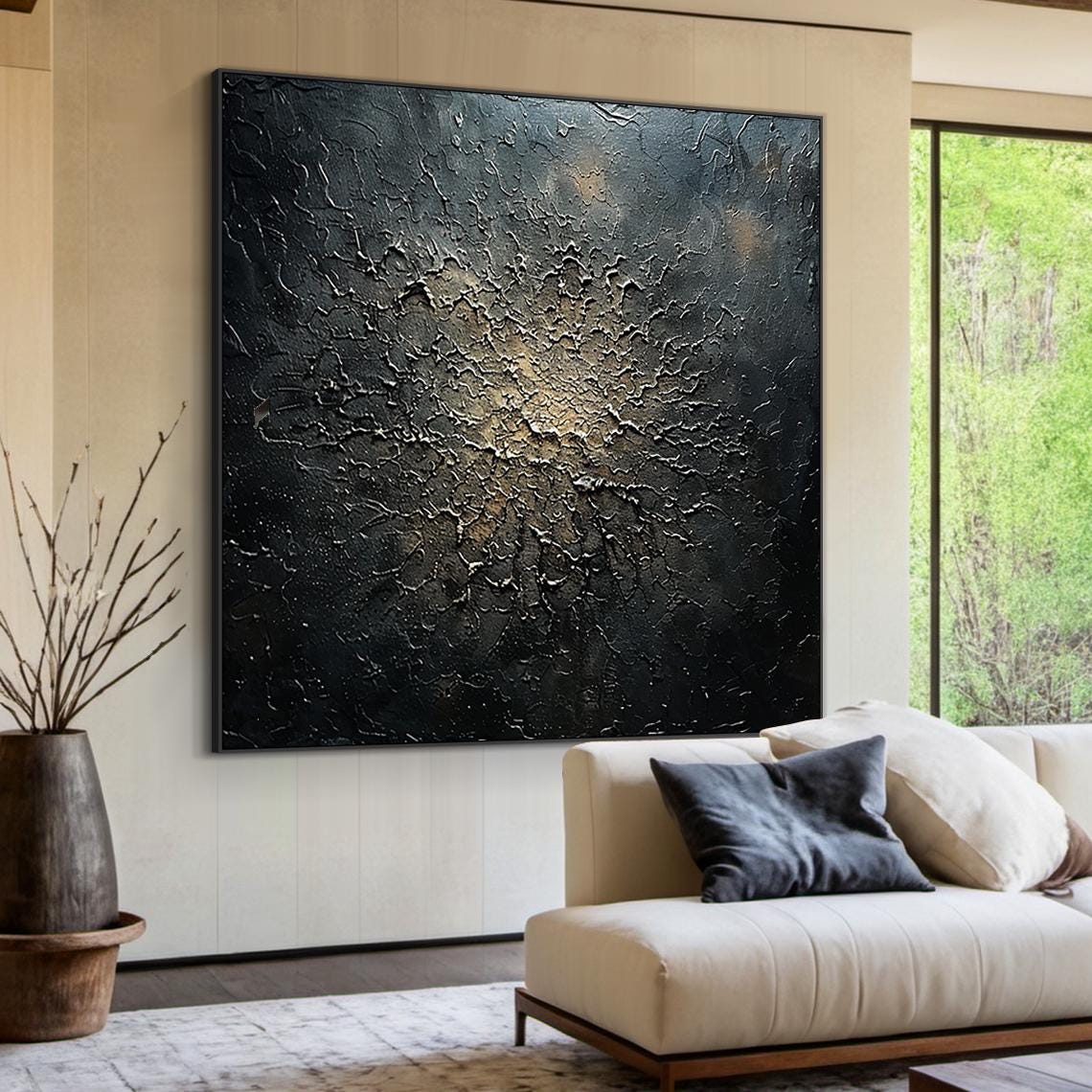 Black Gold Shimmer Abstract Texture Oil Painting Square Dark Poster - Image 5