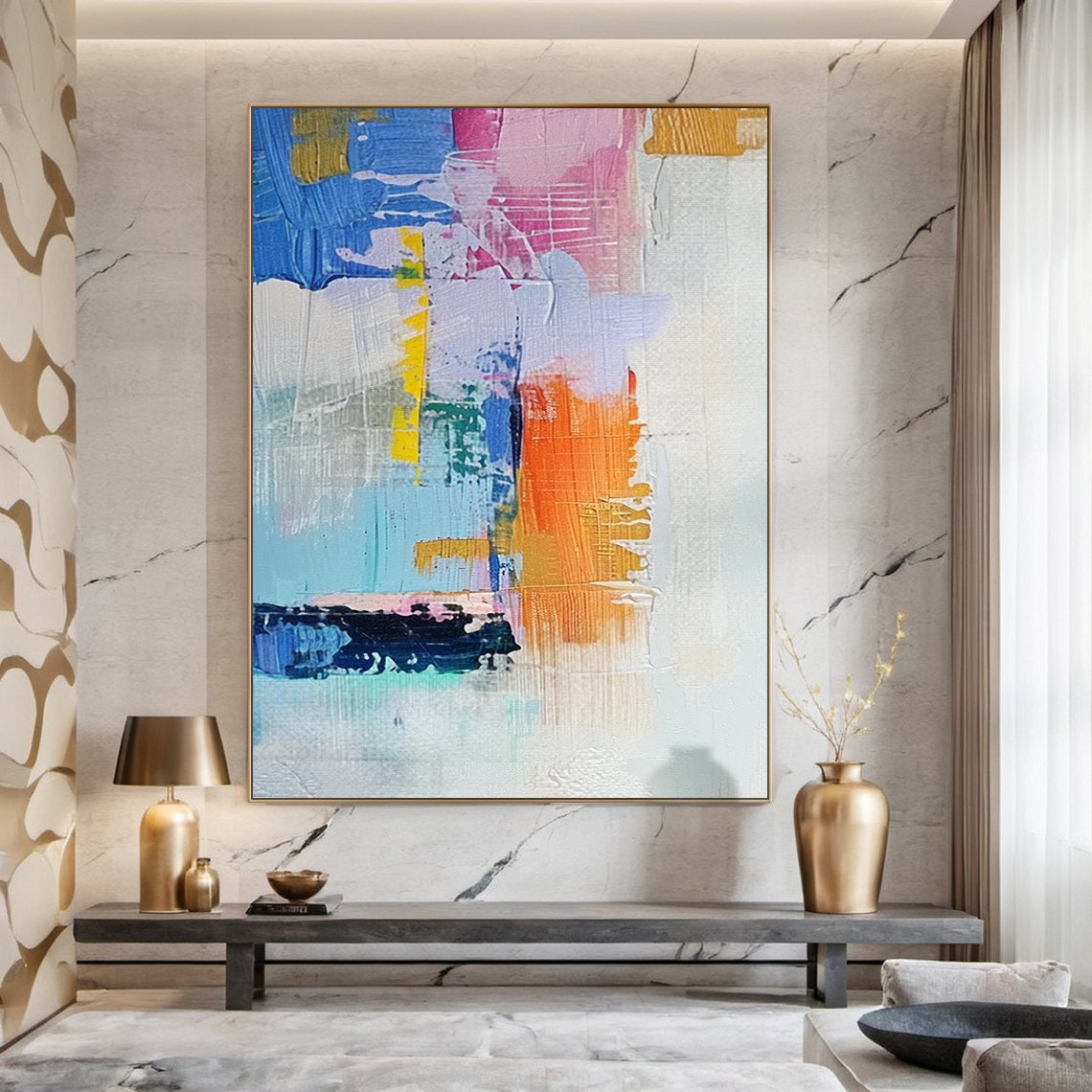 Colorful Abstract Blocks Blue Pink Orange Modern Painted Poster - Image 6