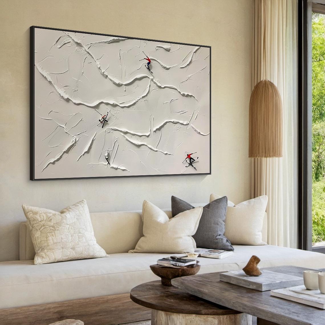 Large Beige Ski Oil Painting Decorative Painting Original Skier Handmade Gift Beige Abstract Ski Art Modern Living Room Decoration - Image 5