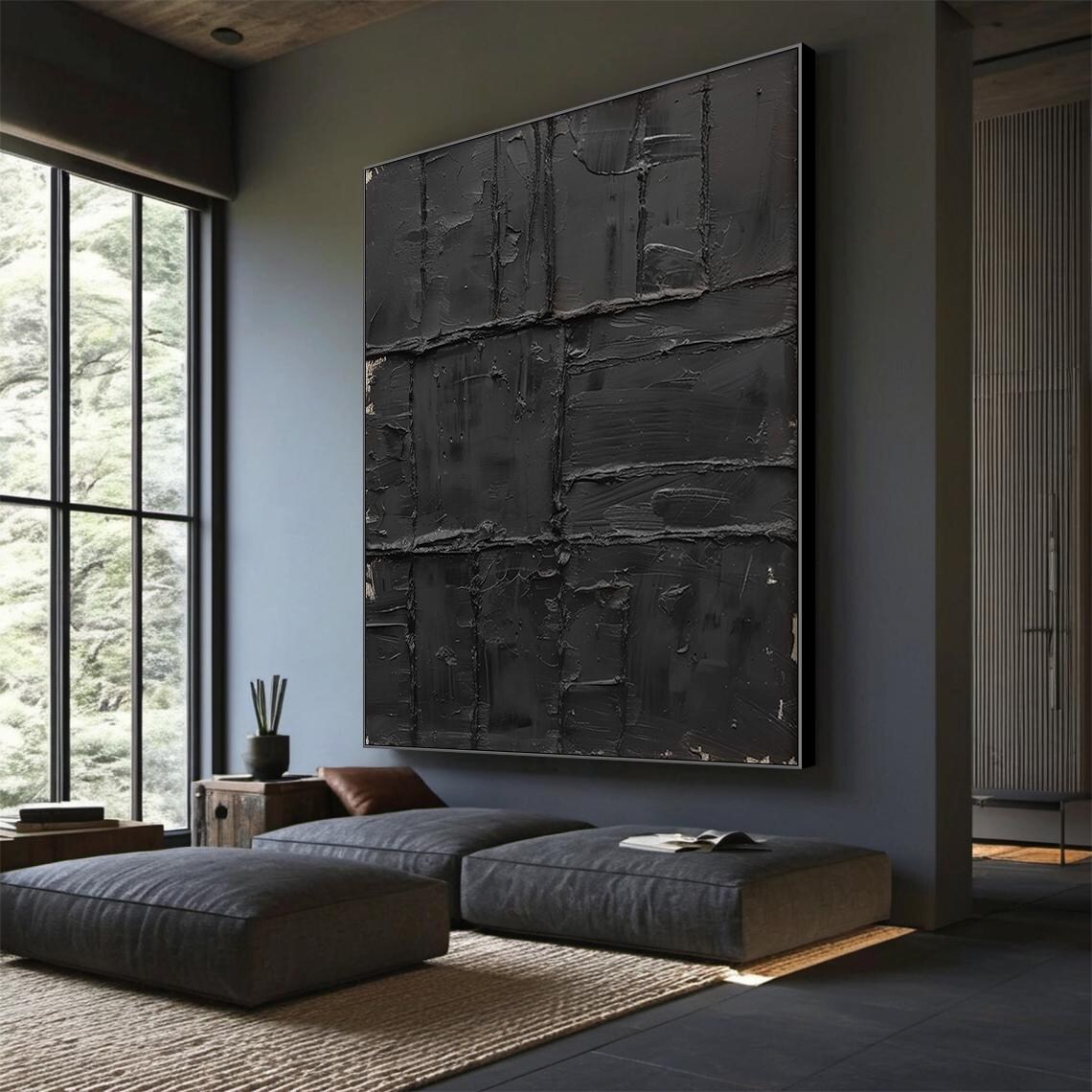 Original Black Wabi Sabi Wall Painting Black Abstract Art Black Minimalist Painting Black Textured Painting Modern Home Decor - Image 6
