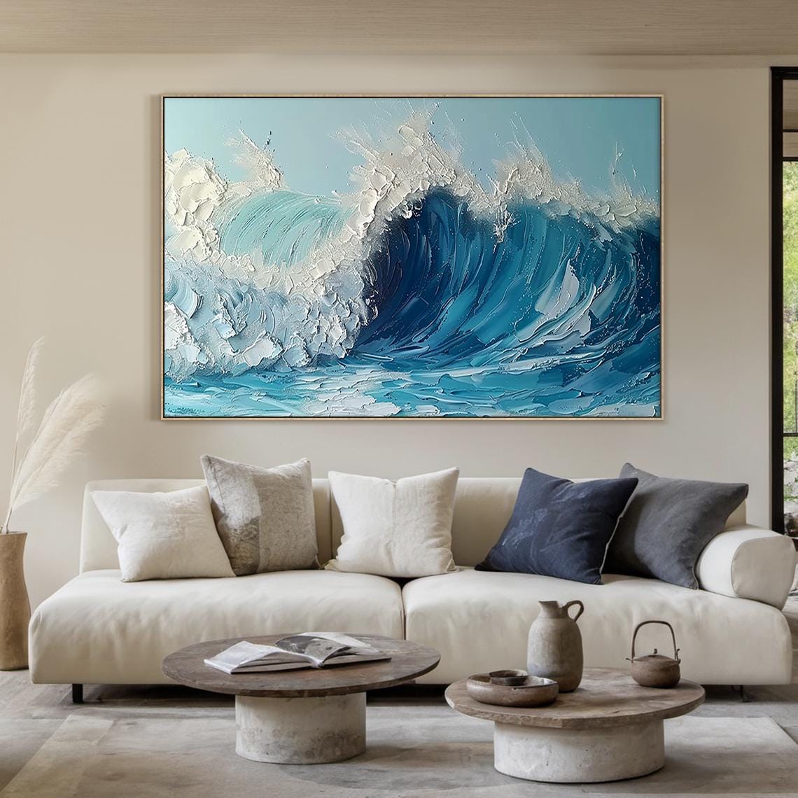 Blue White Crashing Curl Wave Impasto Dynamic Ocean Sea Poster - Image 3