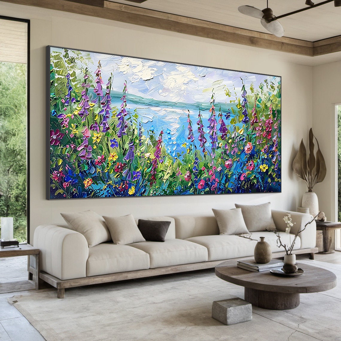 Colorful Wildflower Meadow Lakeside Bloom Impasto Floral Poster - Image 2