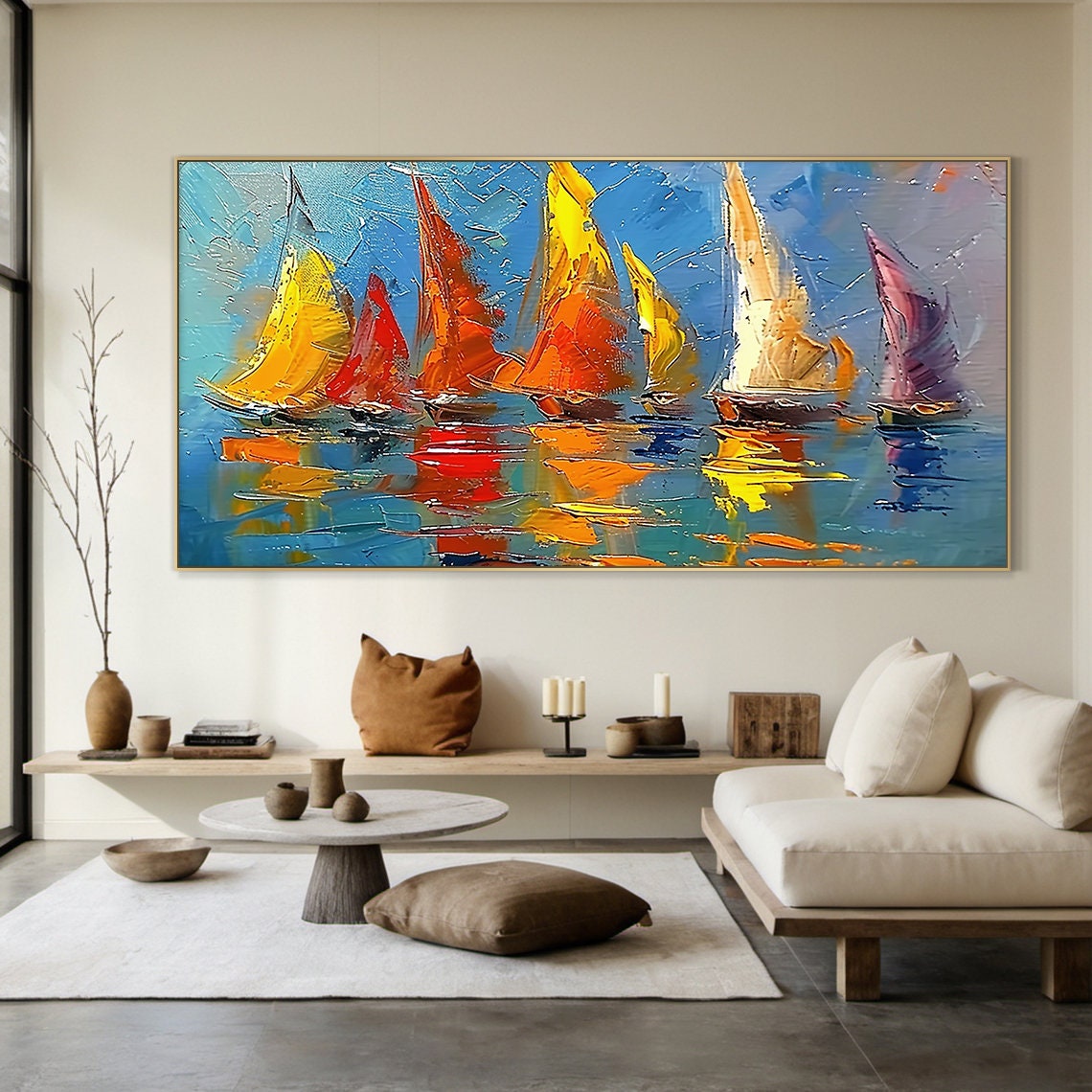 Colorful Sailboats On Blue Water Impasto Regatta Seascape Poster - Image 3