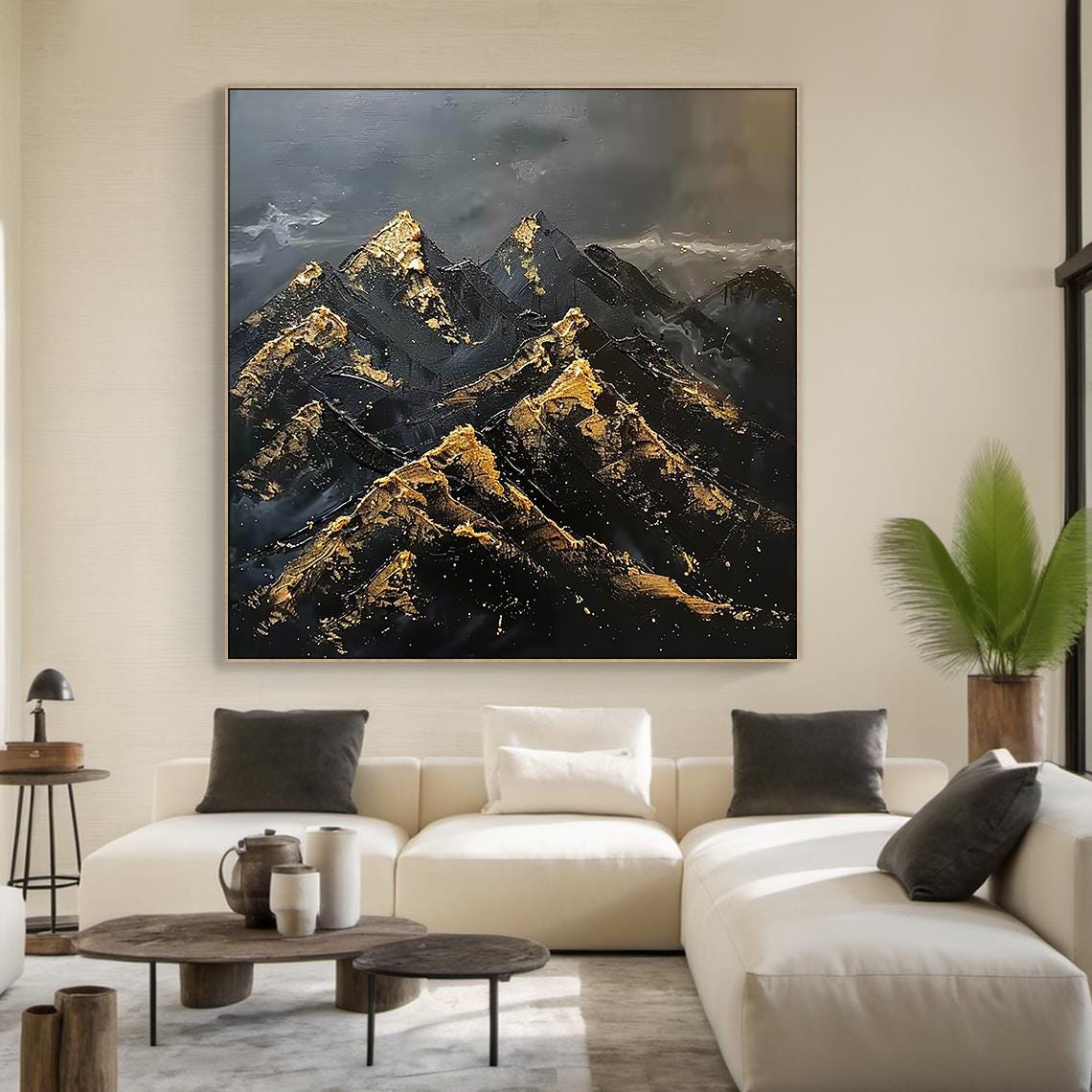 Large Black Abstract Mountains Oil Painting Gold Texture Painting Mountains Sunrise Landscape Painting Modern Nature Wall Decor - Image 5