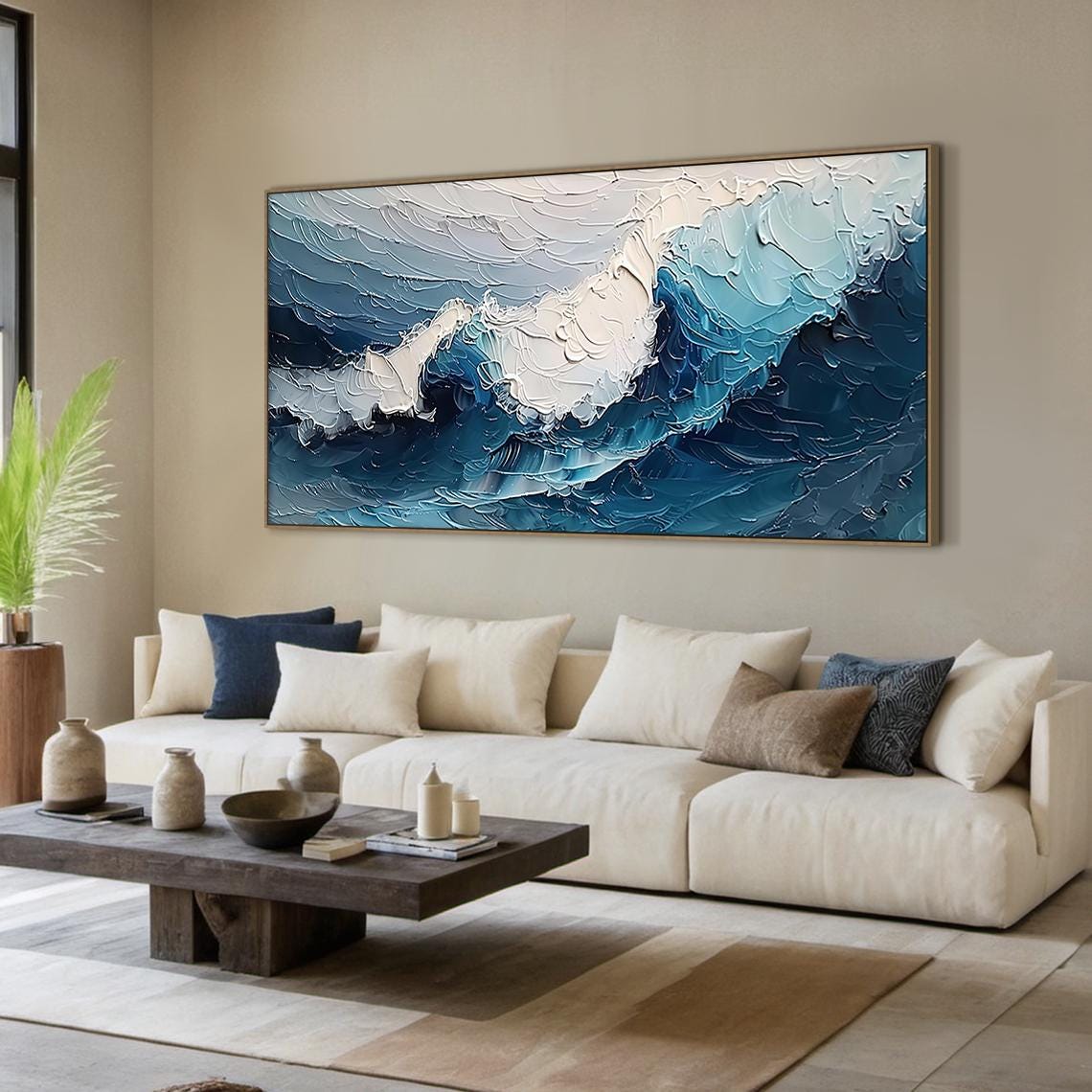 Deep Blue Ocean Wave Swirl Textured Painting White Foam Sea Art Poster - Image 5
