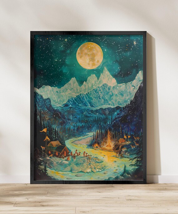Alaska Wall Art Polar Lights Artwork Northern Landscape Print Aurora Borealis Decor Home Cabin Scenery Nature Inspired Piece