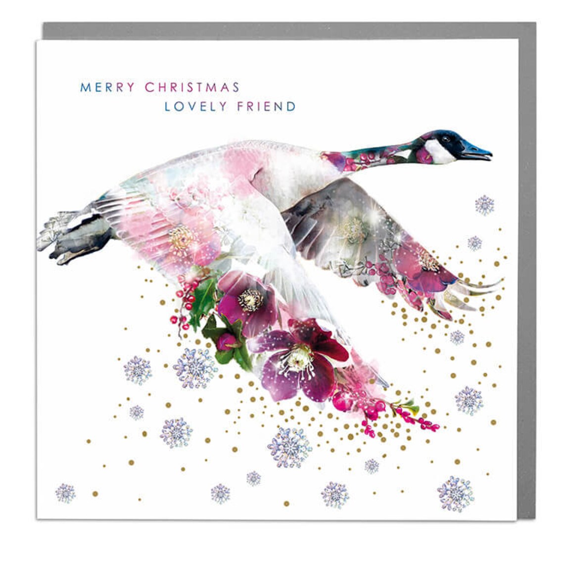 Canadian Goose Merry Christmas Friend Card Floral Holiday Art Print